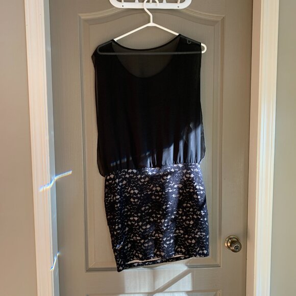 Sweet Storm Black & Nude Lace Mini Dress - Size Large - Party Holiday Classy - Picture 7 of 13